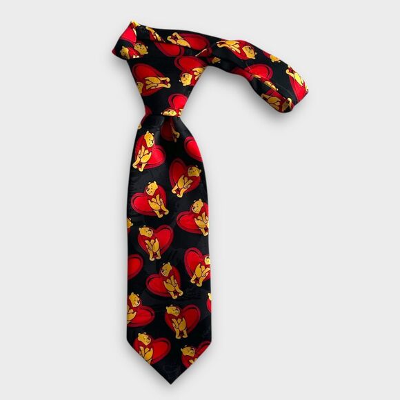 Disney Winnie the Pooh Black & Red Heart Love Men’s Tie – Classic & Whimsical - Picture 2 of 4